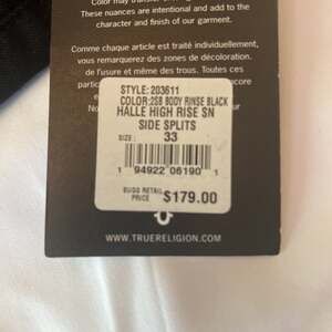 New True Religion Halle High Rise SN Side Splits Jeans Black Size 33